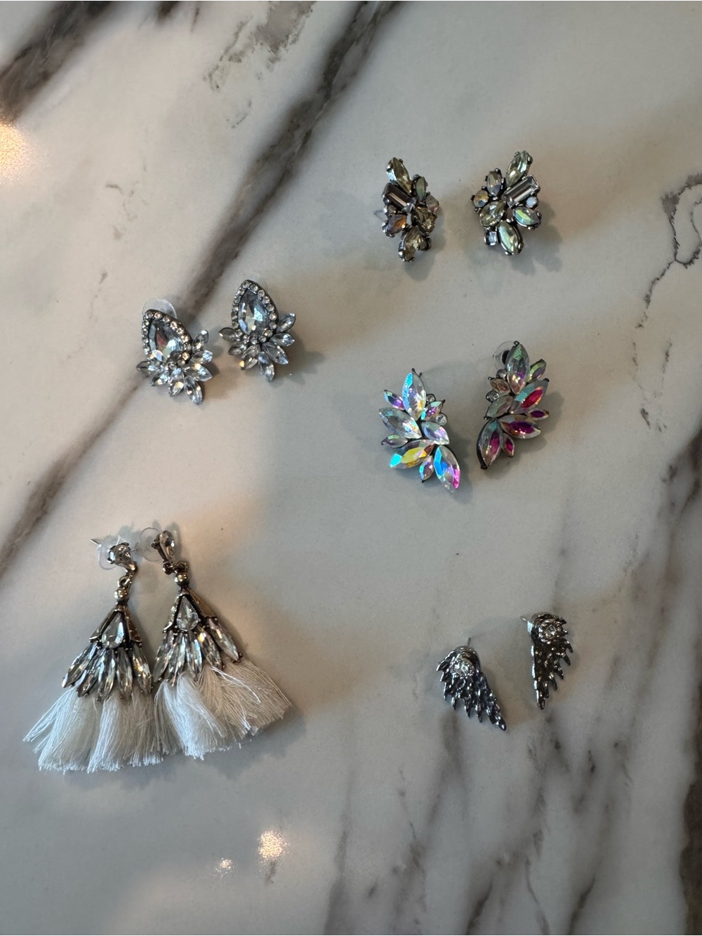Crystal Cluster Stud Earrings - Iridescent and Silver - 5 pairs